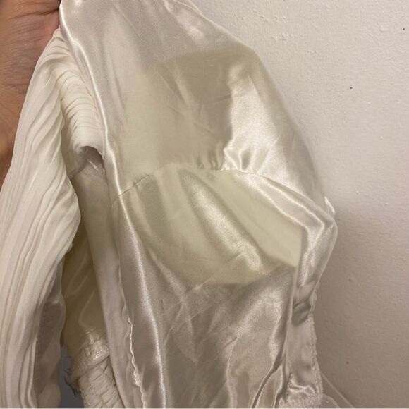 White V-Neck formal Evening wedding Dress maxi gown Floor Length XL 12-14 - Picture 8 of 15